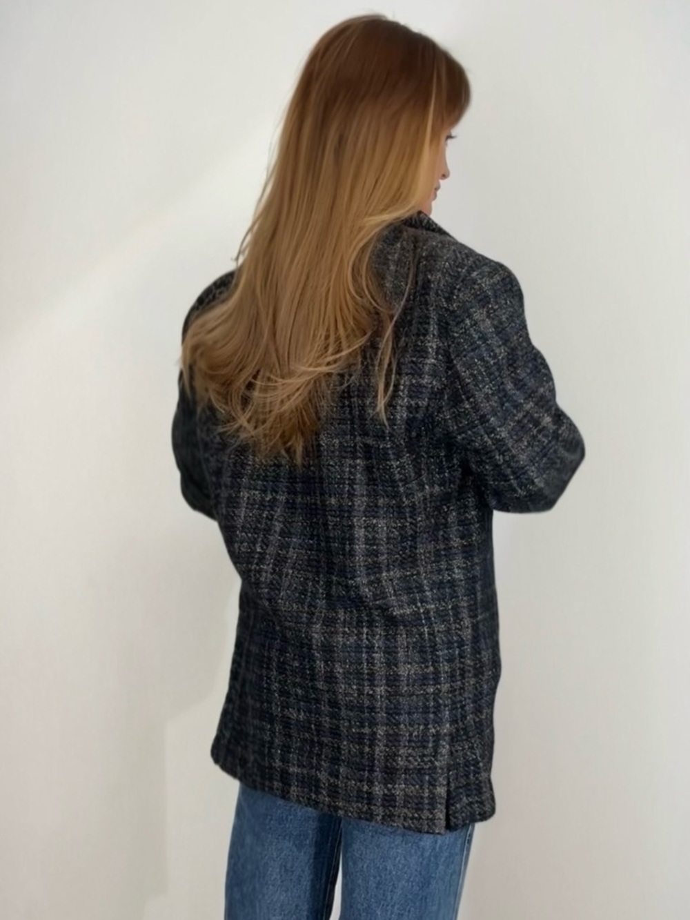 Vintage Black Plaid Tailored Blazer Jacket
